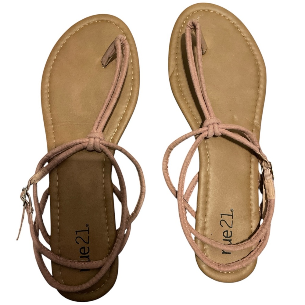 Rue21 Pink Strappy Toe-Loop Ankle Tie Sandals